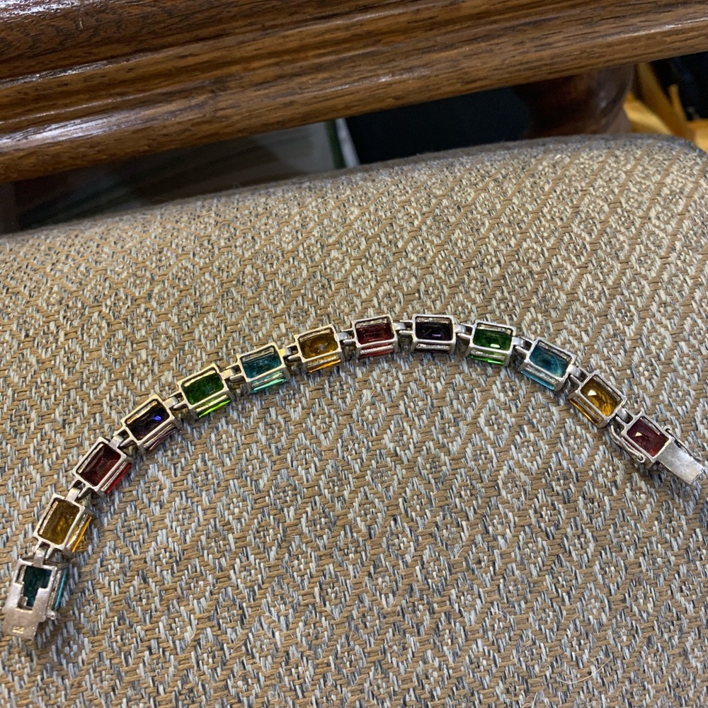 Vintage multi gemstone sterling silver bracelet